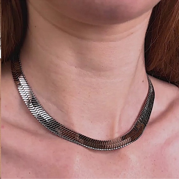 Sterling Silver 10mm Herringbone Necklace, Flat, Snake Unisex - Picture 4 of 13